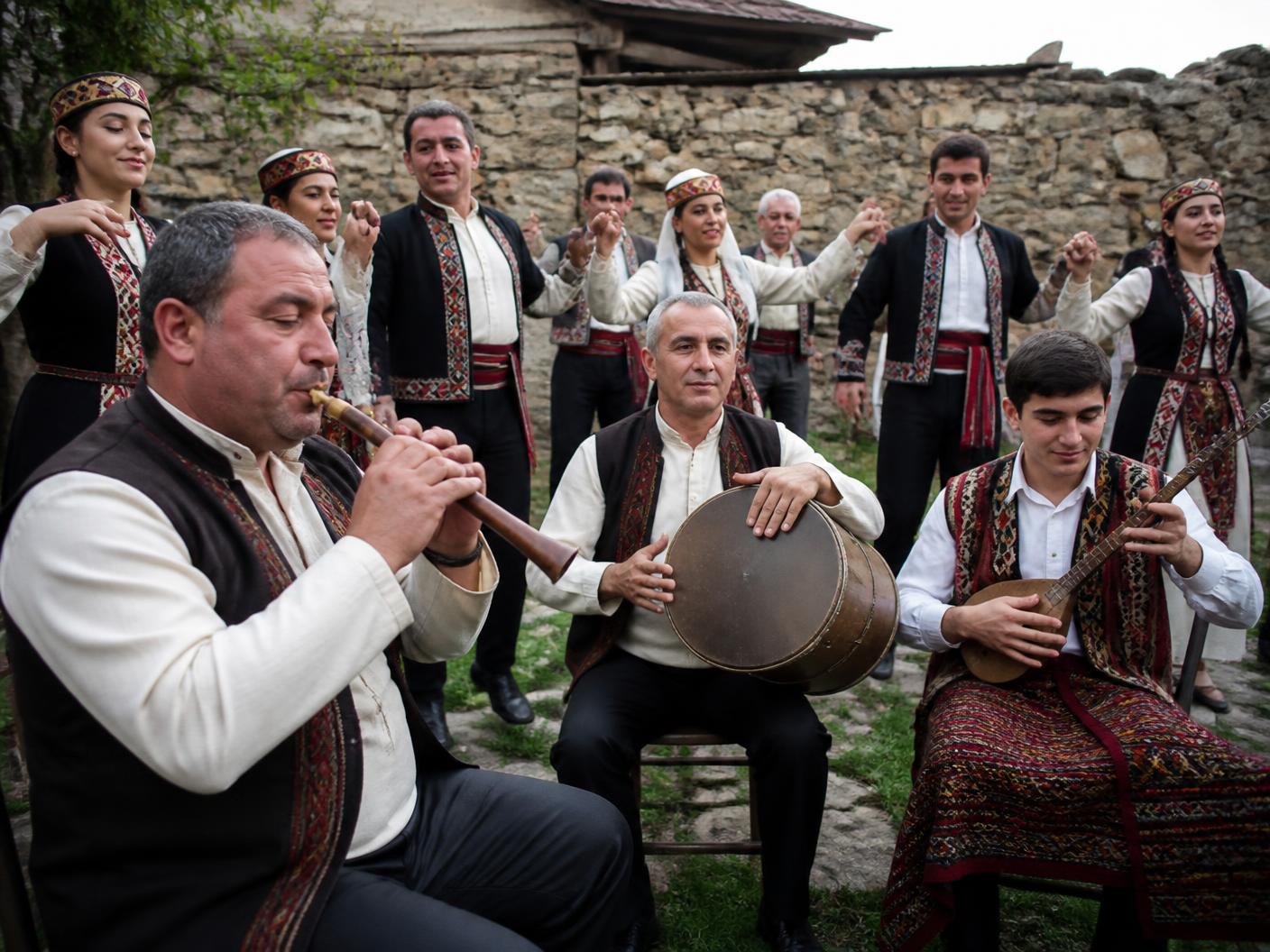 Armenian musicians and folk dancers performing together