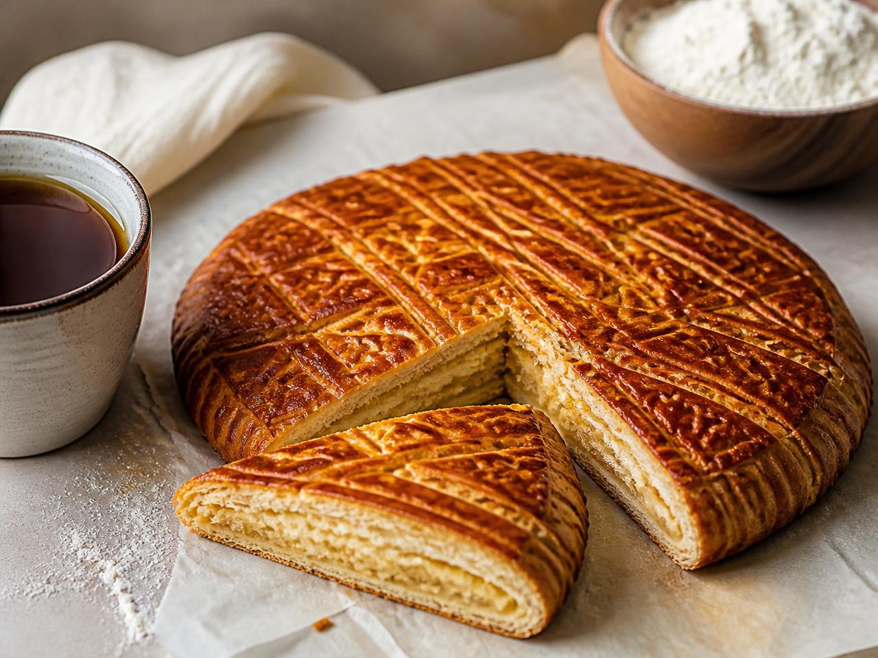 Armenian gata pastry with flaky golden layers and walnut filling